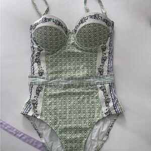 Tory Burch Green Geometric Swimsuit
